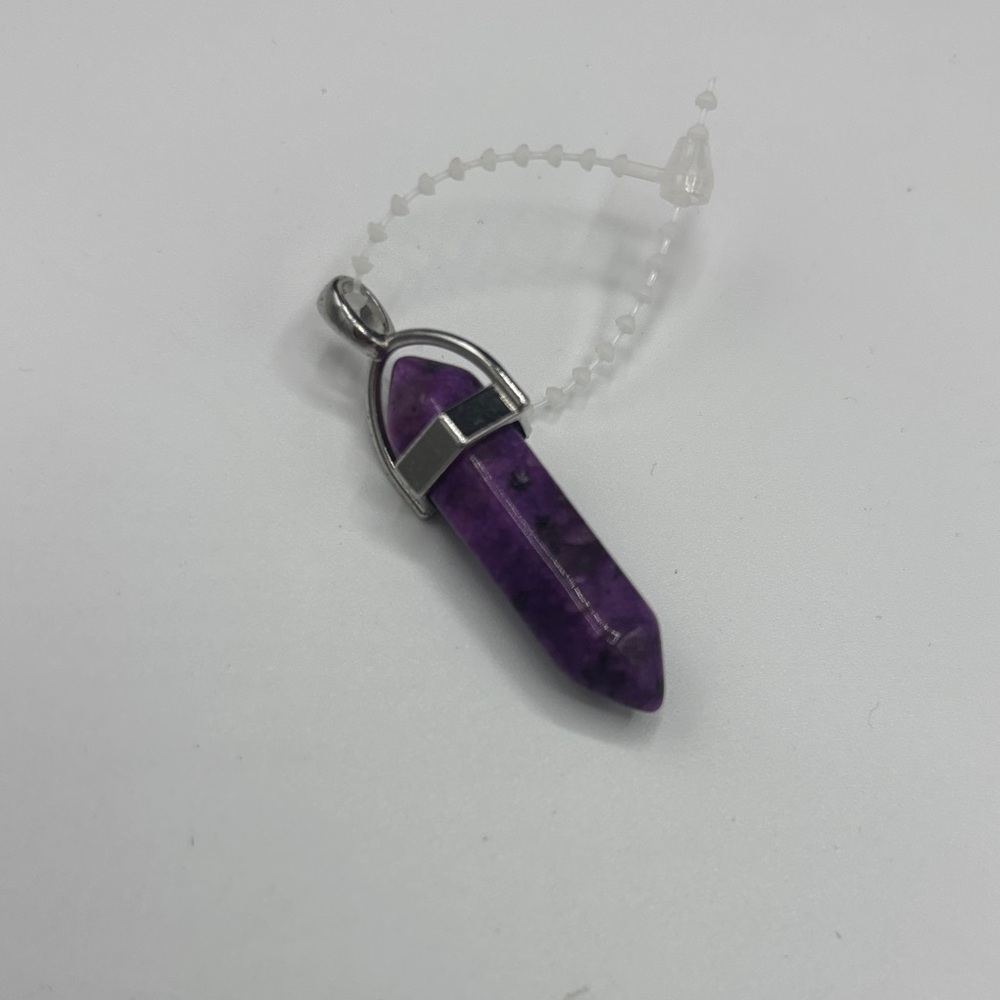 Purple Gemstone Point Pendant Necklace - Sterling Silver Cap